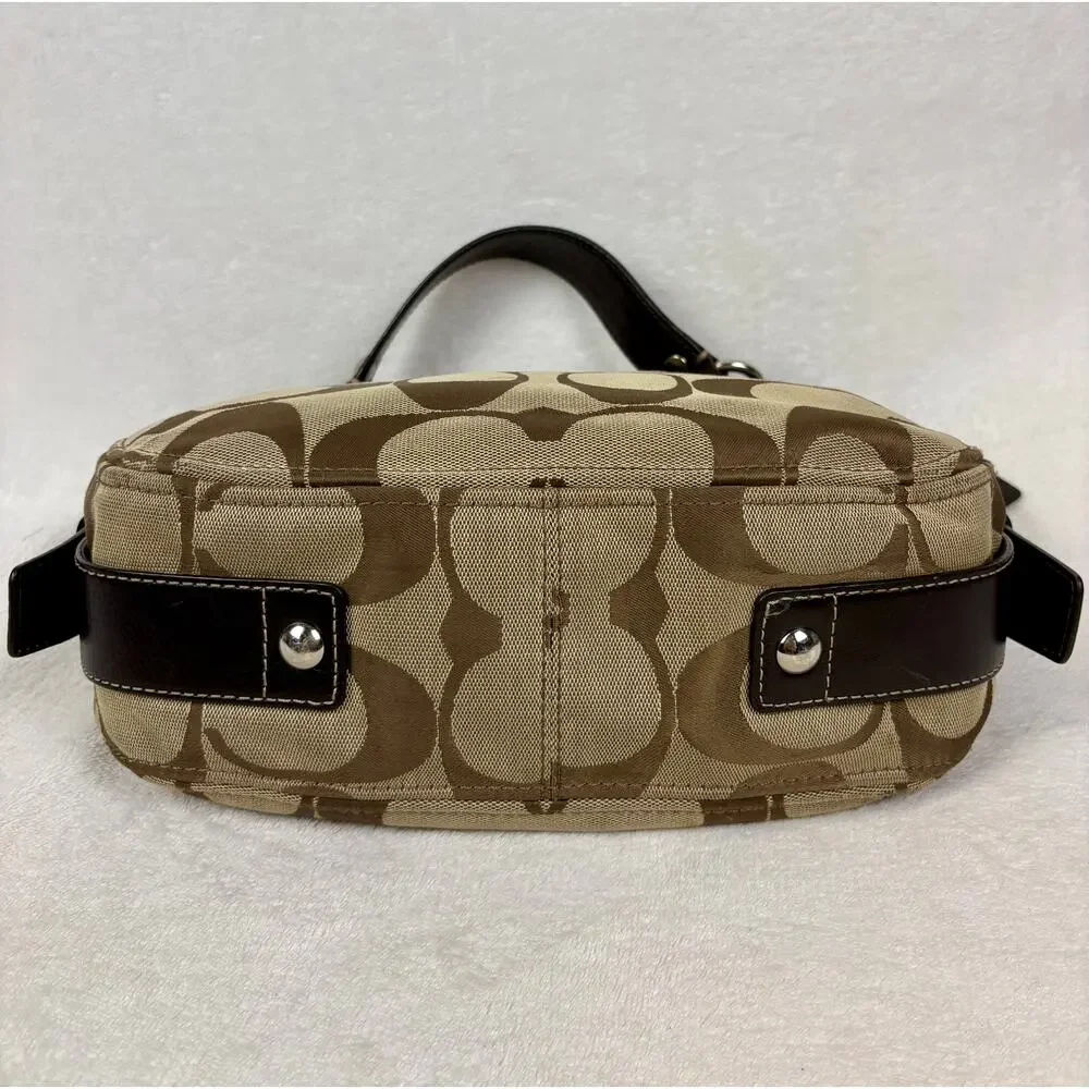 Coach Signature Y2K Zoe Hobo in Tan/Dark Brown Jacquard with Custom Charm